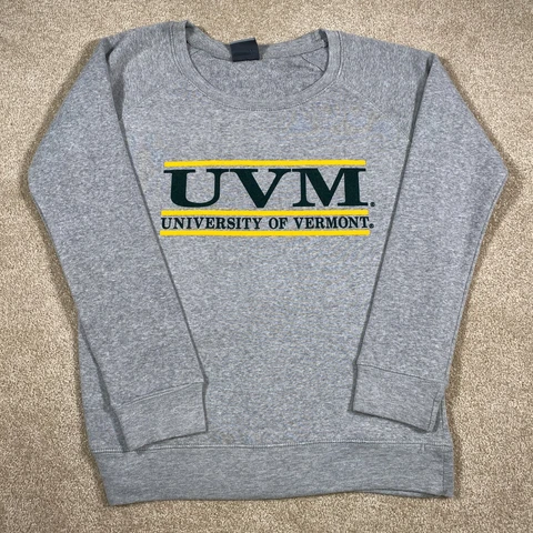 University Vermont Sweatshirt Women Small Gray Catamounts UVM Crewneck Sweater Cover