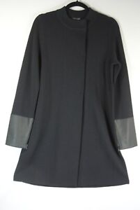 NEW Eileen Fisher Leather Detail Wool Sweater Coat in Black - Size S #S4363