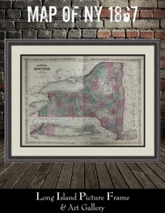 Map Of New York 1867 Original Antique Map Custom Framed - Picture 1 of 3