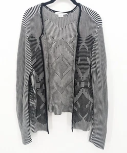Pendleton Cardigan Donna Grande Nero Bianco Cotone Azteco Maturo Modesto Maglione - Foto 1 di 10