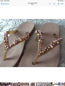 ACCESSORIZE Beaded Flip Flops. Size S (3-4) WORN ONCE. VGC