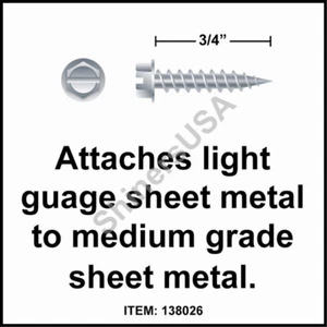 (8000) Needle Point Zinc Screw 10 x 3/4 Slotted Hex Washer Head #138026 - Picture 1 of 1