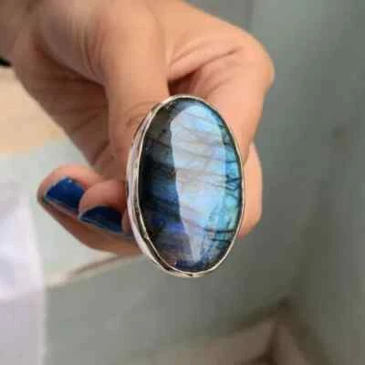 Large Labradorite Gemstone Ring Handmade 925 Sterling Silver Ring All Size R177 - Image 1 of 4