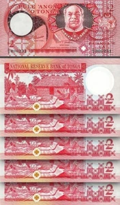 Tonga 2 Paanga 1995, UNC, 5 PCS Consecutive LOT, P-32, Prefix C/3 - Picture 1 of 4