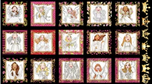 Angel Religious Fabric Lady Angels Heaven Cotton Loralie Designs 24"X44" Panel - Picture 1 of 2
