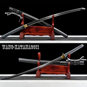 40 Zoll schwarz & silber japanisches Samurai Katana handgefertigtes Schwert T10 Stahl Ton gehärtet - Bild 1 von 14