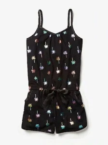 Justice Girls Romper Pajamas Set Palm Tree One Piece Lounge Outfit 8 Black Foil - Picture 1 of 1