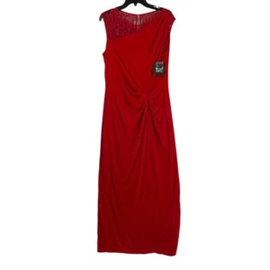 Ellen Tracy Women’s Sleeveless Lace Shoulder Maxi Dress Red Size 16 - Foto 1 di 13