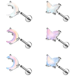 16g Stainless Steel Labret Lip Stud Moonstone Stud Earrings Helix Conch Piercing - Picture 1 of 28