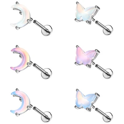 16克不锈钢Labret唇钉月光石耳钉耳环螺旋海螺穿孔 — 第 1/4 张图片