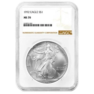 1992 $1 American Silver Eagle NGC MS70 Brown Label - Picture 1 of 2