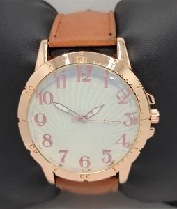 Mens Classic Round Rose Gold Tone Brown Leather Band Analog Watch F5 - Picture 1 of 9