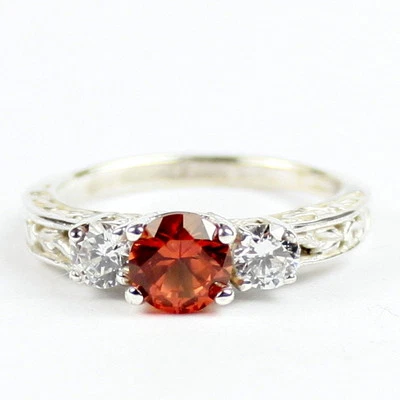 Created Padparadsha Sapphire w/CZ Accents, 925 Sterling Silver Ring, SR254 - Image 1 of 4