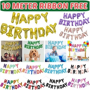Globos de feliz cumpleaños pancarta autoinflable banderín decoración letras globo - Imagen 1 de 40