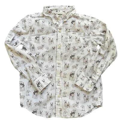 Camisa Janie and Jack Meninos Botões Tamanho 6 Cachorro Estampa Novidade Branca Preppy Fofa - Imagem 1 de 4