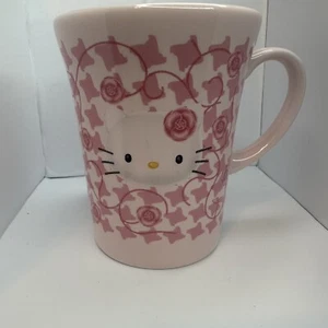Hello Kitty Sanrio Pink Houndstooth Mug with Rose Design 2001 Collectible - Picture 1 of 8