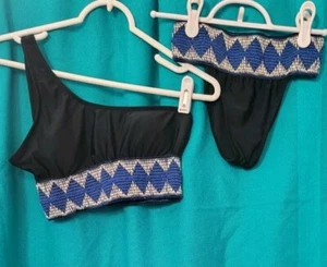 Womens Boho Trim One Shoulder Bikini Top And High Cut Bottom Size Small - Picture 1 of 9