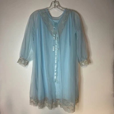 VTG 50s 60s Pinehurst Lingerie Blue Nylon Baby Doll Peignoir Lingerie Sz SM 2 Pc - Image 1 of 4