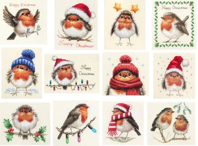 CHRISTMAS ROBINS Original Full counted cross stitch sewing kits, Xmas Holly, Joy - Image 1 of 4