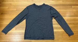 Lululemon T Shirt Mens Large Striped Long Sleeve V Neck Athletic Black Grey - Picture 1 of 5