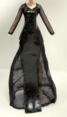 Monster High Elvira Mistress Dark Doll Outfit Black Faux Leather Dress Sheer Arm - Image 1 of 4