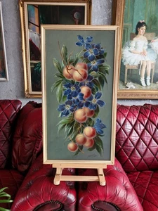 1927 Antique Oil On Canvas Original Painting Of Blue Flowers And Fruit By Howell - Picture 1 of 12