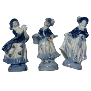 VTG Occupied Japan Blue Porcelain Victorian Colonial Ladies Figurines - Picture 1 of 11