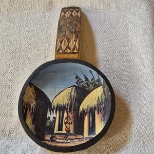 Vintage Hand Carved & Painted Wooden Wall Plaque Real Malawi African Village... - Picture 1 of 7