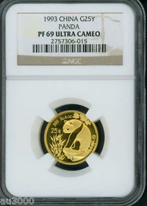 1993 PROOF 25Y GOLD PANDA 1/4 OZ. NGC PF69 PR69 CHINA 25-YUAN YN ! - Picture 1 of 2