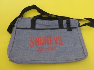 Shoney's Let's Eat Laptoptasche Tasche Beuteltasche grau Synthetik Stonewash Denim - Bild 1 von 10