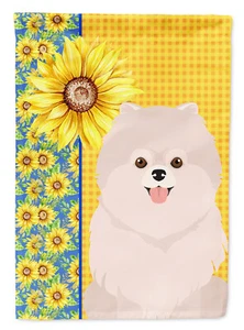Summer Sunflowers White Pomeranian Flag Canvas House Size 28X40 Inches - Picture 1 of 3