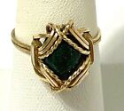 14k Yellow Gold Filled Wire Wrapped Ring with Dark Green Moss Agate Stone Sz 7.5