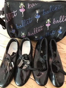 Black Tap 2 Shoes - Little Girl's Size 12 -11 1/2 with a bag. - Picture 1 of 10