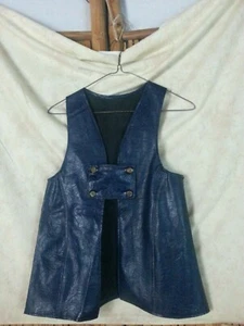 VTG 70s Vest Dark Blue Faux Leather Vinyl Removable Band Junior-XXP Women Hippy - Picture 1 of 7