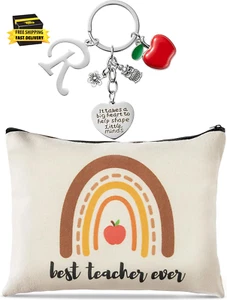 Teacher Appreciation Gifts Personalized - 2Pcs Best Teacher Ever Makeup Pouch Am - Picture 1 of 5
