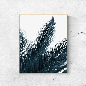 Palm Tree Leaves Blush Navy Tropical Wall Art Print. Great for White Walls - Picture 1 of 7