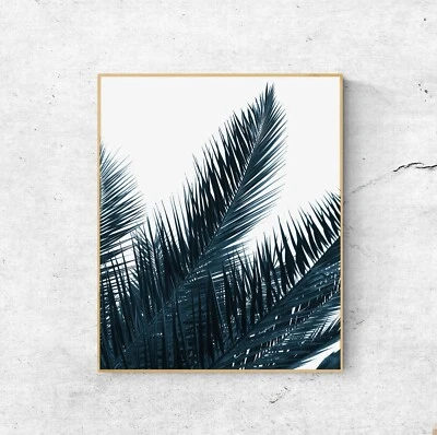 Palm Tree Leaves Blush Navy Tropical Wall Art Print. Great for White Walls - Image 1 of 4
