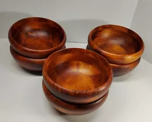 CHERRY MATTE WOOD 7" ROUND SALAD BOWLS SET OF 6 - Picture 1 of 7