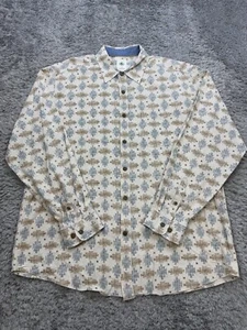 Territory Ahead Shirt Mens XL Beige Linen Geometric Aztec Southwest Flip Cuff - Picture 1 of 11