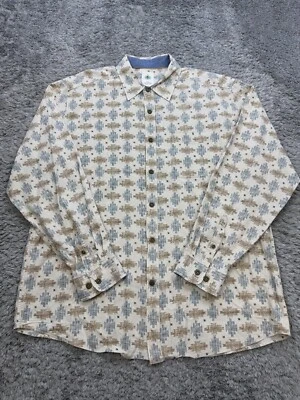 Territory Ahead Shirt Mens XL Beige Linen Geometric Aztec Southwest Flip Cuff - Image 1 of 4