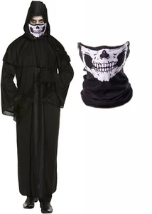 Grim Reaper Scream Halloween Death Robe Fancy Dress Costume + Zombie Mask - Picture 1 of 1