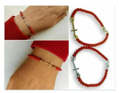 Bracciale San Valentino in Corallo Rosso con Argento e Croce da Donna di Pietre - Immagine 1 di 2