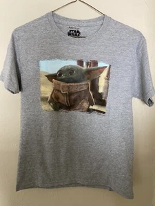 Mad Engine Star Wars Baby Yoda Grogu Shirt Gray Kids Large - Picture 1 of 2