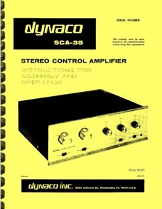 Dynaco SCA-35 Stereo Control AmplifierINSTRUCTIONS FOR ASSEMBLY OPERATION MANUAL - Picture 1 of 1