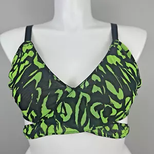 Cacique Bralette Size 42B Bra Mesh Rave Green Black Animal Print Wrap Unlined - Picture 1 of 7