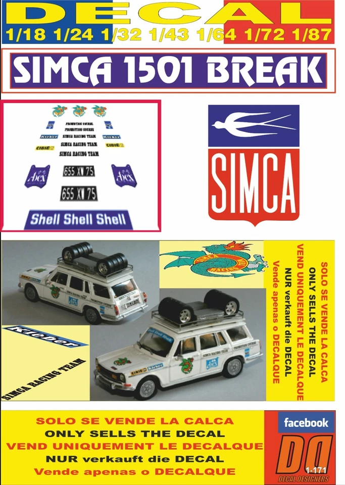 DECAL SIMCA 1501 BREAK SIMCA RACING TEAM 1970 (08) - Image 1 of 1