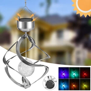 Solar Power Colour Changing LED Hanging Wind Spinner Chime Outdoor Garden Light - Picture 1 of 14