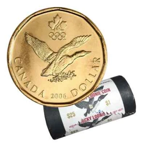 2006 Canadian $1 Olympic Lucky Loonie Dollar UNC Coin From Mint Wrapped Roll - Picture 1 of 3