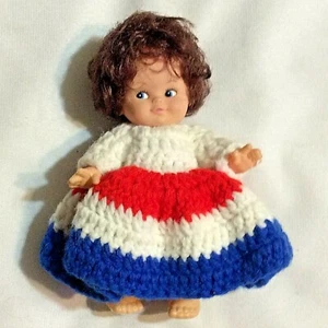 Vintage 7" Doll with Crocheted Red, White and Blue dressed for the 4th. - Picture 1 of 11