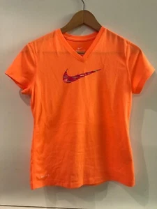 Nike Legacy Neon Orange V-Neck Tee Shirt Girls L Large (709698-810) - Picture 1 of 4